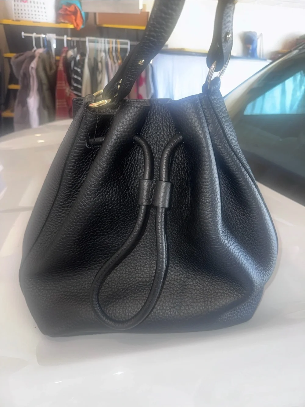 Amerai Leather Black Bucket Bag NWOT